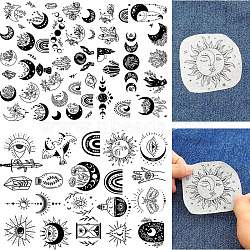 A4 Bohemian Style Water Soluble Fabric, Wash Away Embroidery Stabilizer, Moon/Rainbow, Sun, 297x210mm, 2 sheets/set(PW-WG45188-06)