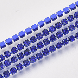Electrophoresis Iron Rhinestone Strass Chains, Rhinestone Cup Chains, with Spool, Sapphire, SS6.5, 2~2.1mm, about 10yards/roll(CHC-Q009-SS6.5-B03)
