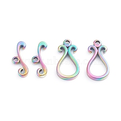 Ion Plating(IP) 304 Stainless Steel Toggle Clasps, Teardrop, Rainbow Color, teardrop,: 18.5x9.5x2.5mm, Hole: 1.5mm, Bar: 6.5x16.5x2.5mm, Hole: 1.5mm(STAS-I148-03M)