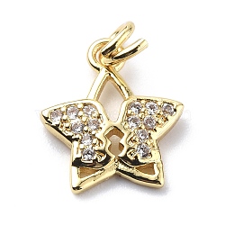 Brass Micro Pave Cubic Zirconia Charms, with Jump Ring, Star with Butterfly Charms, Real 18K Gold Plated, 12.5x10.5x2mm, Hole: 3.2mm(ZIRC-F131-09G)