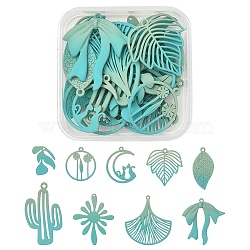 1 Set Spray Painted Alloy Charms, Flower & Leaf & Bowknot & Cactus & Moon, Medium Aquamarine, 21~44.5x15~33.5x1~2.5mm, Hole: 1.2~1.5mm, 18pcs/set(FIND-YW0003-11D)