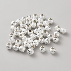 Brass European Beads, Large Hole Beads, Round, Textured, Silver, 10mm, Hole: 5mm(OPDL-WH20007-001S-02)