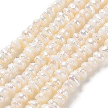 Natural Keshi Pearl Beads Strands, Cultured Freshwater Pearl, Grade 3A+, Baroque Pearls, Rondelle, Old Lace, 3~6x3~4x2~4mm, Hole: 0.5mm, about 128~129pcs/strand, 13.66~13.86 inch(34.7~35.2cm)