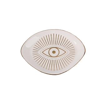 Eye Ceramic Jewelry Plates, Storage Tray for Rings, Necklaces, Earring, White, 110x180x14mm