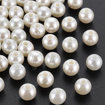Plastic Beads, Imitation Pearl Beads, Round, Creamy White, 8x7.5mm, Hole: 2mm