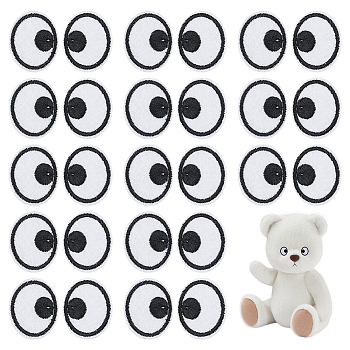 Polyester Embroidery Cloth Iron on Patches, Costume Accessories, Cartoon Eyes, White, 35x29x1.5mm, 20 pairs/box