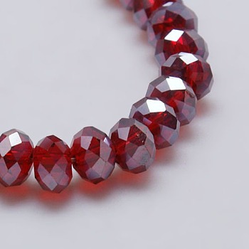 Electroplate Glass Bead Strands, AB Color, Faceted, Rondelle, Dark Red, 6x4mm, Hole: 1mm, about 87~90pcs/strand, 18.5 inch