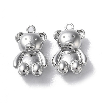 Brass Charms, Cadmium Free & Nickel Free & Lead Free, Bear Charms, Real Platinum Plated, 14.5x9x4.5mm, Hole: 1.2mm