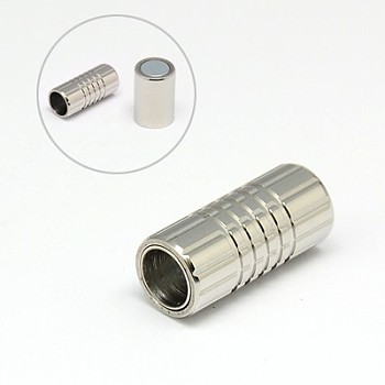 304 Stainless Steel Magnetic Clasps with Glue-in Ends, Column, Stainless Steel Color, 17x7mm, Hole: 4mm