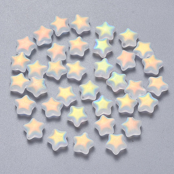 Spray Painted Glass Beads, AB Color Plated, Frosted, Star, WhiteSmoke, 8x8.5x4mm, Hole: 1mm