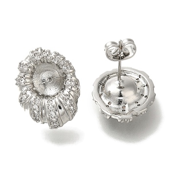 Brass Micro Pave Clear Cubic Zirconia Stud Earring Findings, with 925 Sterling Silver Needle, for Half Drilled Beads, Cadmium Free & Nickel Free & Lead Free, Platinum, 18x14mm, Pin: 11.5x0.8mm