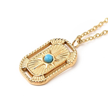 Synthetic Turquoise Pendant Necklace, Gold Plated 304 Stainless Steel Jewelry for Men Women, Rectangle Pattern, Pendant: 23x12.5x3.5mm, 17.72 inch(45cm)