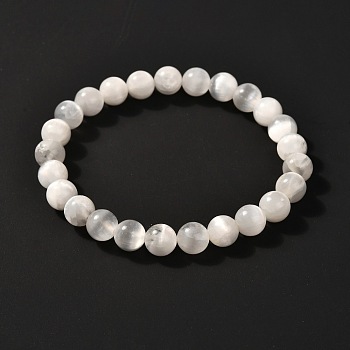 Natural Selenite Beads Stretch Bracelets, 1/4 inch(0.8cm), Inner Diameter: 2-1/8 inch(5.5cm)