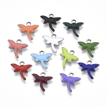 201 Stainless Steel Enamel Charms, Dragonfly, Stainless Steel Color, Mixed Color, 11.5x12x1.5mm, Hole: 1.2mm