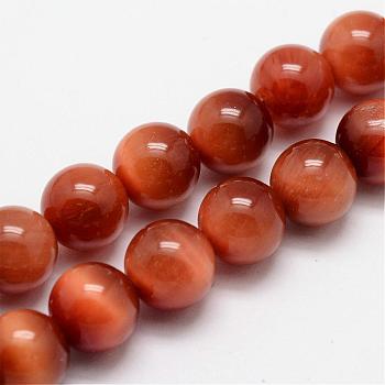 Natural Sun Tiger Eye Bead Strands, Round, Dyed & Heated, FireBrick, 6mm, Hole: 1mm, about 31pcs/strand, 7.7 inch