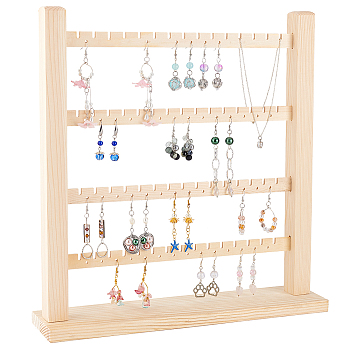 4-Tier Wooden Earring Display Organizer Holder, Detachable Earring Display Stand Jewelry Tower for Earrings Storage, Wheat, Finish Product: 36x7.8x37cm