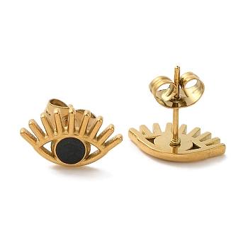 Ion Plating(IP) 304 Stainless Steel Eye Stud Earrings, wtih Enamel, Real 18K Gold Plated, 8.5x13mm