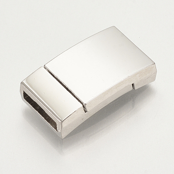 Alloy Magnetic Clasps with Glue-in Ends, Rectangle, Platinum, 23x13x5mm, Half Hole: 2x10mm