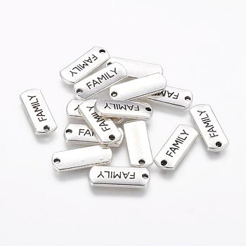 Tibetan Style Alloy Rectangle with Word Family Pendants, Cadmium Free & Lead Free, Antique Silver, 8x21x2mm, Hole: 2mm, about 550pcs/1000g