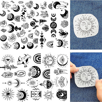 A4 Bohemian Style Water Soluble Fabric, Wash Away Embroidery Stabilizer, Moon/Rainbow, Sun, 297x210mm, 2 sheets/set