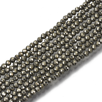 Natural Pyrite Beads Strands, Faceted, Round, 2mm, Hole: 0.5mm, about 191~194pcs/Strand, 15.20''(38.6cm)