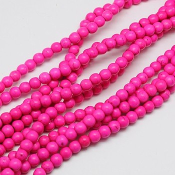 Synthetic Turquoise Beads Strands, Dyed, Round, Fuchsia, 10mm, Hole: 1mm, about 800pcs/1000g