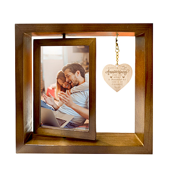 Double Sided Wooden Rotating Photo Frames with DIY Lovers
 Heart, for Tabletop, Word, 210x230x15mm