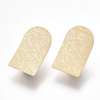 Iron Stud Earring Findings, with Steel Pins and Loop, Textured, Rectangle, Matte Gold Color, 20x12.5mm, Hole: 4mm, Pin: 0.7mm