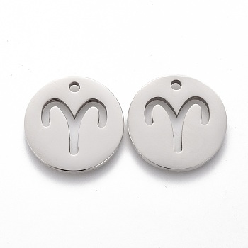 201 Stainless Steel Pendants, Twelve Constellations, Stainless Steel Color, Aries, 16x1.2mm, Hole: 1.5mm