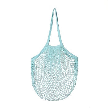 Portable Cotton Mesh Grocery Bags, Reusable Net Shopping Handbag, Light Blue, 58.05cm, Bag: 35x38x1.8cm. 