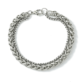 Alloy Wheat Chain & Box Chain Bracelets for Women Men, Lead Free & Cadmium Free, Platinum, 8-1/2 inch(21.5cm)