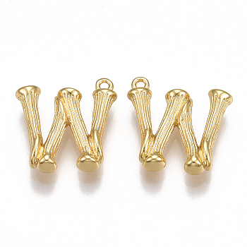 Brass Pendants, Letter, Nickel Free, Real 18K Gold Plated, Letter.W, 17.5x18x4mm, Hole: 1mm