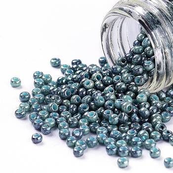 TOHO Round Seed Beads, Japanese Seed Beads, (1208) Opaque Blue Marbled, 11/0, 2.2mm, Hole: 0.8mm,  about 1110pcs/10g