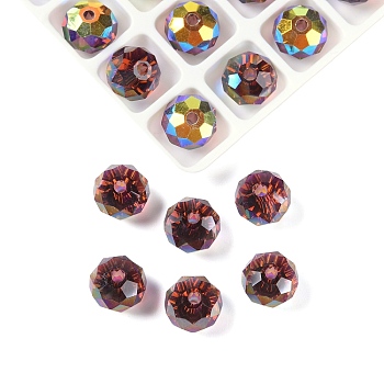 AB Color Plated Glass Beads, Faceted, Round, Dark Red, 8x5.5~6mm, Hole: 1.4~1.6mm, 336pcs/set