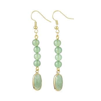 Green Aventurine Dangle Earring for Women, Round & Oval, Green, 66x8.5mm