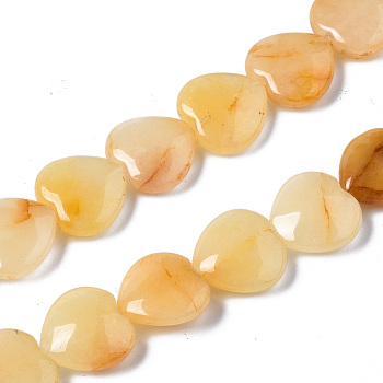 Natural Yellow Aventurine Beads Strands, Heart, 15x15x5~6.5mm, Hole: 0.6mm, about 28pcs/strand, 15.67 inch(39.8cm)