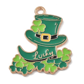 Alloy Pendants, with Enamel, Irish Festival, Clover Hat Theme, Hat, 27.5x24x1.5mm, Hole: 2mm