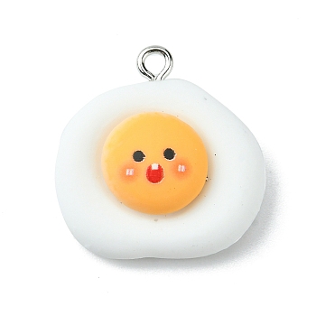Opaque Resin Imitation Food Pendants, Fried Egg Charms, with Platinum Tone Iron Loops, White, 23x22.5x7.5mm, Hole: 1.6mm