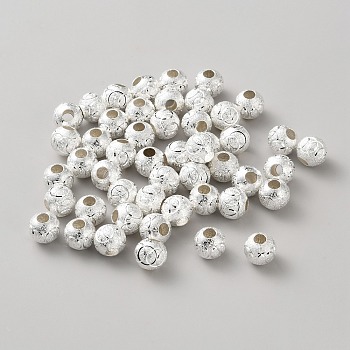 Brass European Beads, Large Hole Beads, Round, Textured, Silver, 10mm, Hole: 5mm