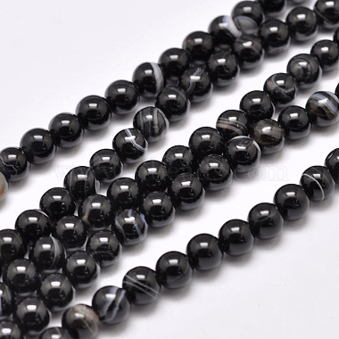 12mm Black Round Banded Agate Beads