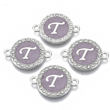 Silver Medium Purple Flat Round Alloy Rhinestone+Enamel Links