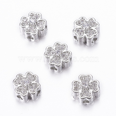 8mm Clear Flower Brass+Cubic Zirconia Beads