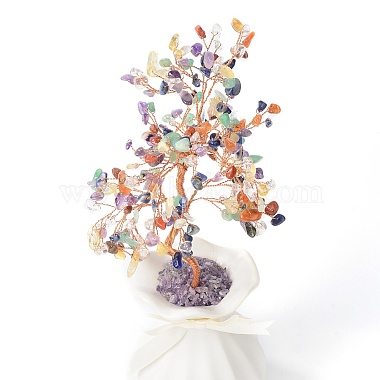 Natural Gemstone Chips with Brass Wrapped Wire Money Tree on Ceramic Vase Display Decorations(DJEW-B007-01D)-3