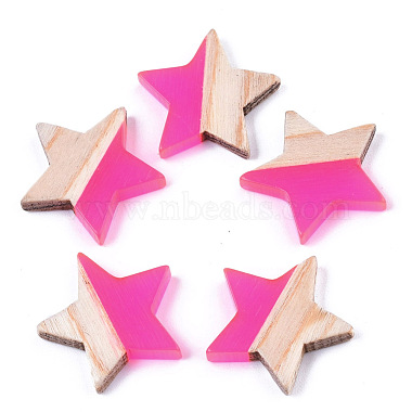 Deep Pink Star Resin+Wood Cabochons