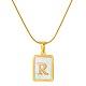 Stainless Steel Snake Bone Chain Alphabet Necklace with Shell Pendant(WD3660-18)-1