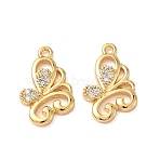 Brass Micro Pave Clear Cubic Zirconia Pendants, Butterfly, Nickel Free, Real 18K Gold Plated, 15.5x10x2mm, Hole: 1.2mm(KK-B160-09G)