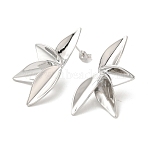Brass Stud Earrings for Women, Leaf, Platinum, 40.5x21mm(EJEW-M251-04P)