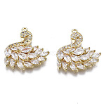 Brass Micro Pave Clear Cubic Zirconia Pendants, Cadmium Free & Nickel Free & Lead Free, Swan, Golden, 20x18.5x5.5mm, Hole: 1.2mm(ZIRC-S069-031G)