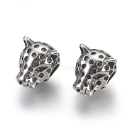 304 Stainless Steel Beads, Large Hole Beads, Leopard, Antique Silver, 14x10x10.5mm, Hole: 4mm(STAS-E446-23AS)