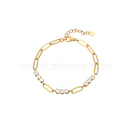 Crystal Rhinestone Diamond Link Bracelet with Stainless Steel Paperclip Chains, Golden, 7-1/8 inch(18cm)(ET8849-1)
